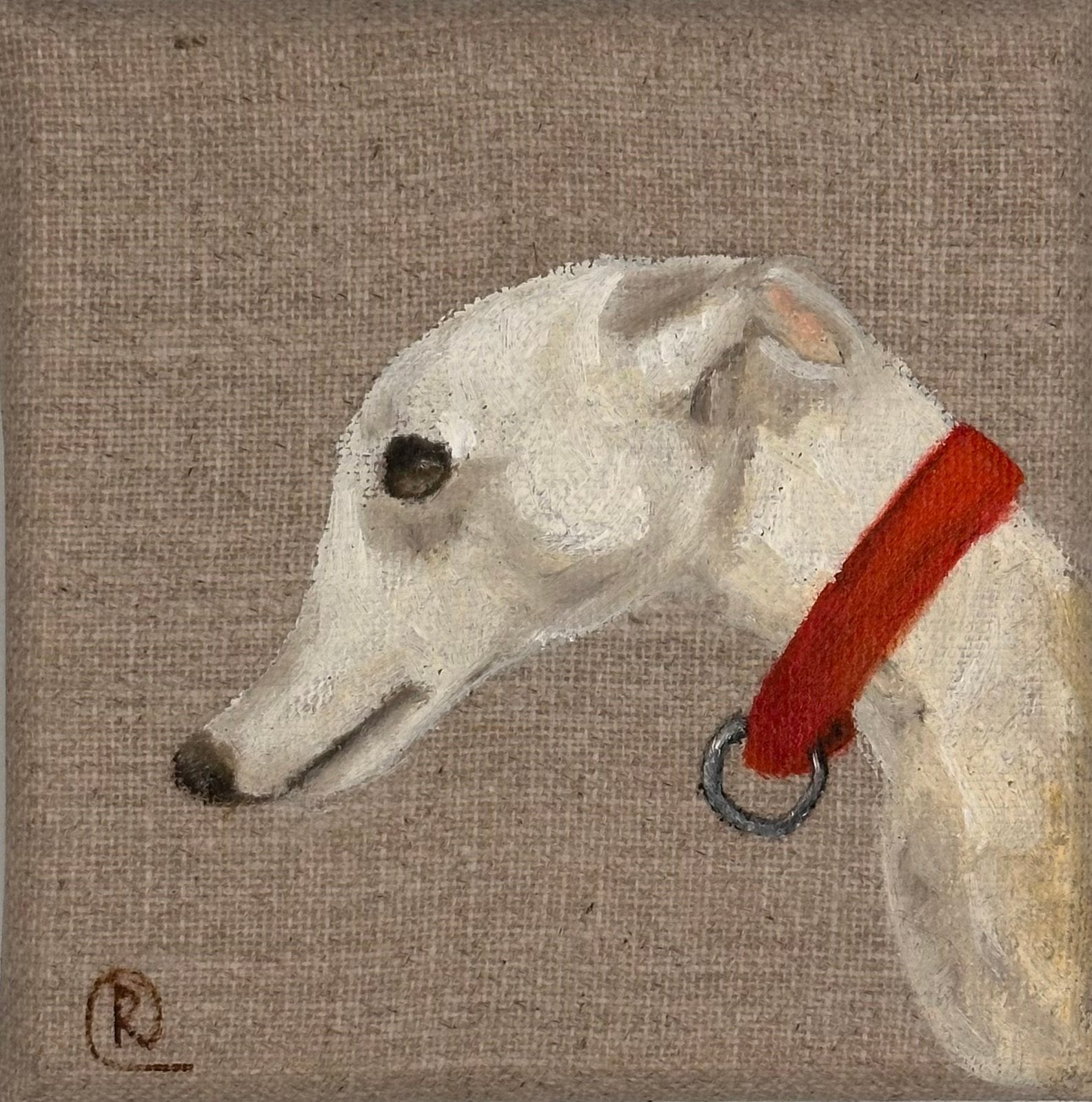 Hond whippet, Ophalen of Verzenden, Dieren, Olieverf, Overige materialen