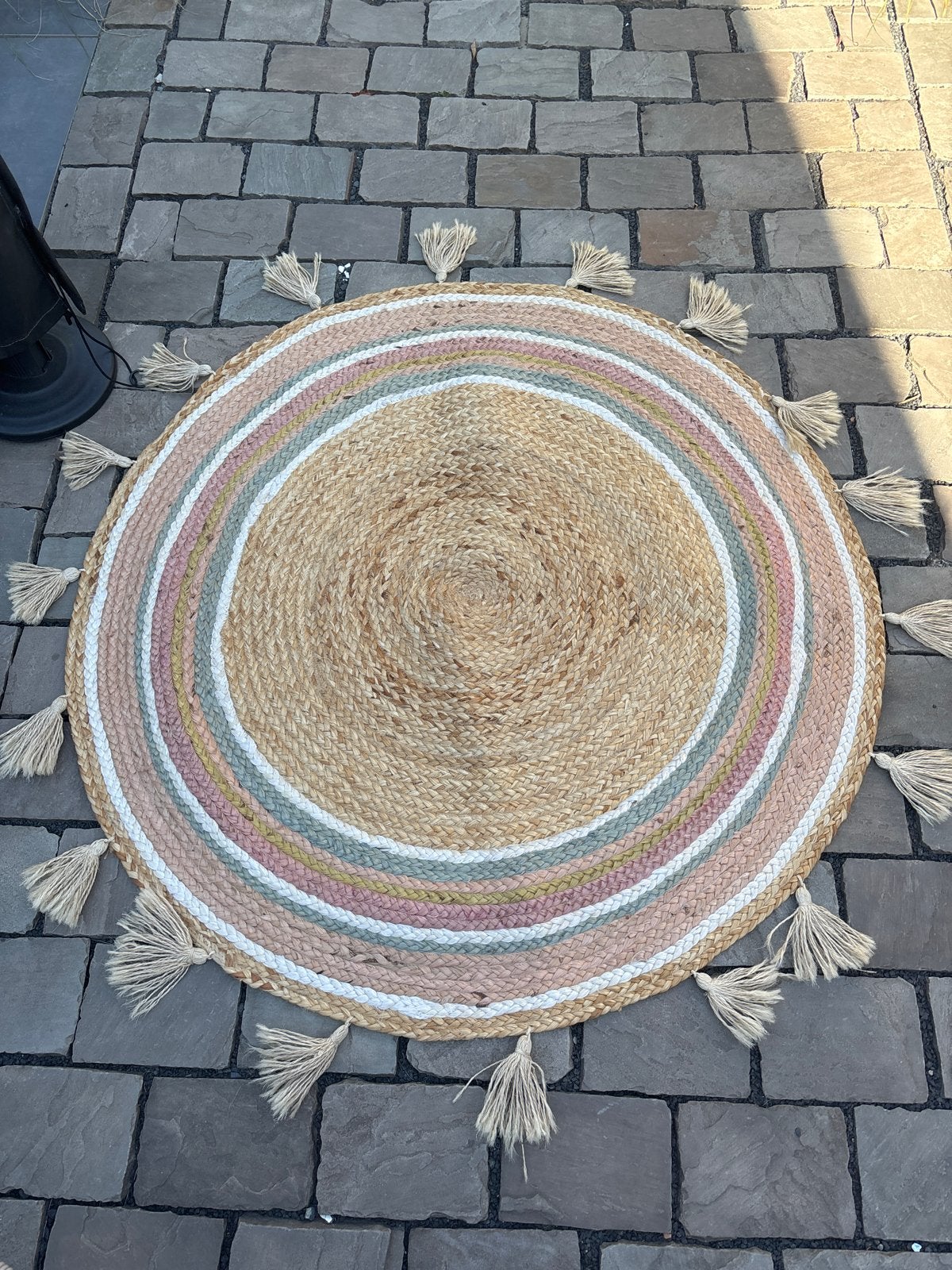Rond Jute Vloerkleed met Kwastjes merk kidsdepot, Ophalen, Beige, Rond, 50 tot 100 cm