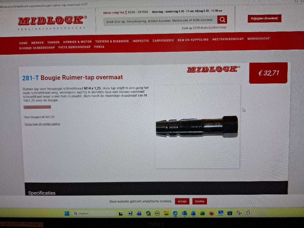 Bougietap M14 x 1.25, Ophalen of Verzenden, Zo goed als nieuw