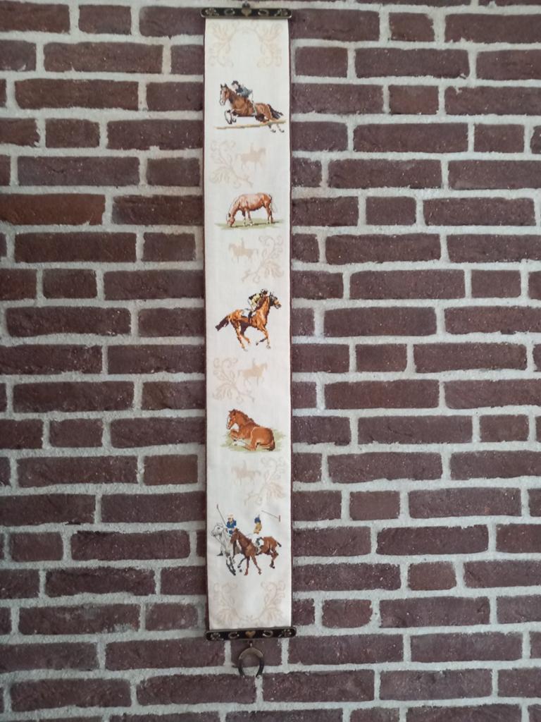 Vintage geborduurd schellekoord paarden, Ophalen of Verzenden