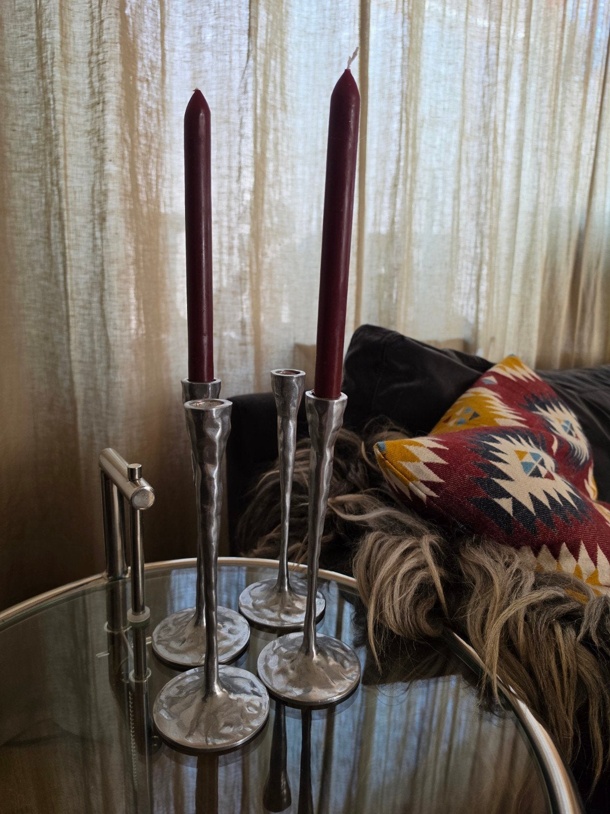 Set van 4 vintage aluminium kandelaars, Antiek en Kunst, Antiek | Kandelaars, Ophalen of Verzenden, Koper of Brons