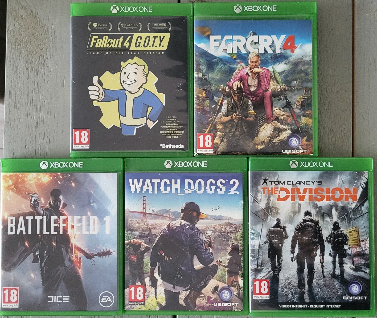 5 Xbox One games - o.a. Fallout 4, Far Cry 4, Watch dogs 2, Spelcomputers en Games, Online, Gebruikt, Vanaf 18 jaar, Shooter