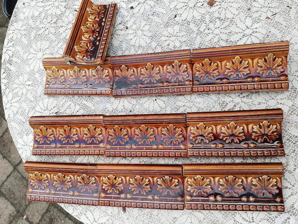 > 50 antieke randtegels met klimop roodbruin 15x7,5cm, Antiek en Kunst, Ophalen