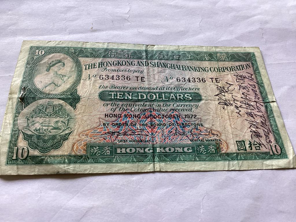 Hong Kong 10 Dollar Biljet 1972, Ophalen of Verzenden, Los biljet