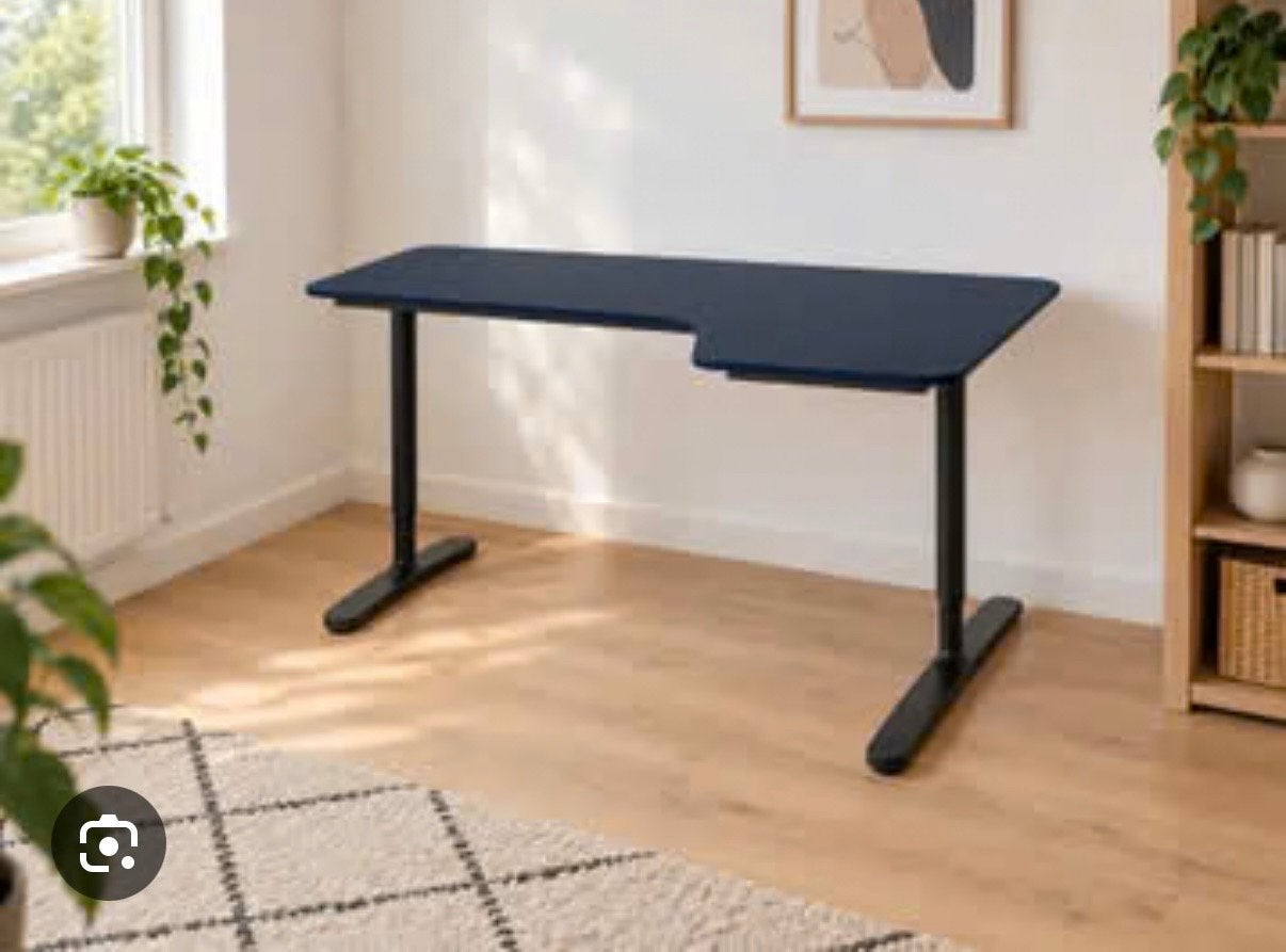 IKEA Bekant hoekbureau links blauw met zwart onderstel, Huis en Inrichting, Scandinavisch, Hoekbureau, Ophalen of Verzenden, Zo goed als nieuw