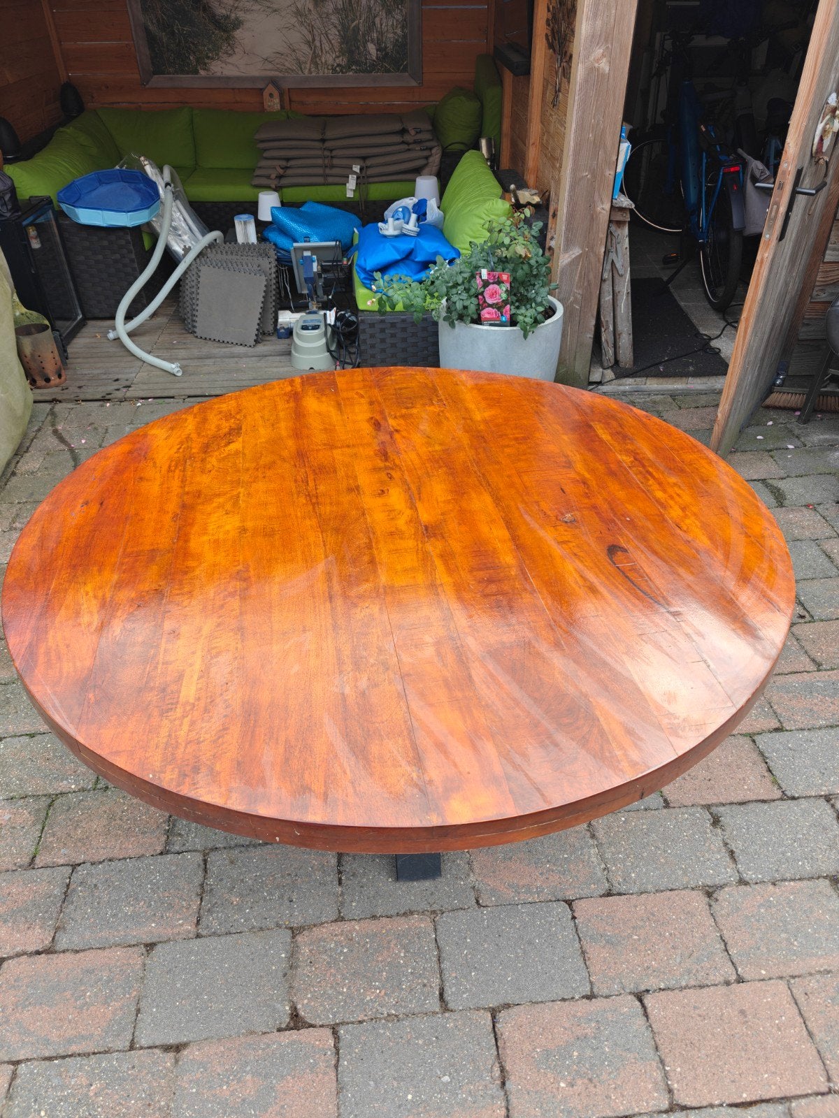 Ronde eettafel met stalen spinpoot - zo goed als nieuw, Overige houtsoorten, Rond, Industrieel, Modern, Ophalen of Verzenden