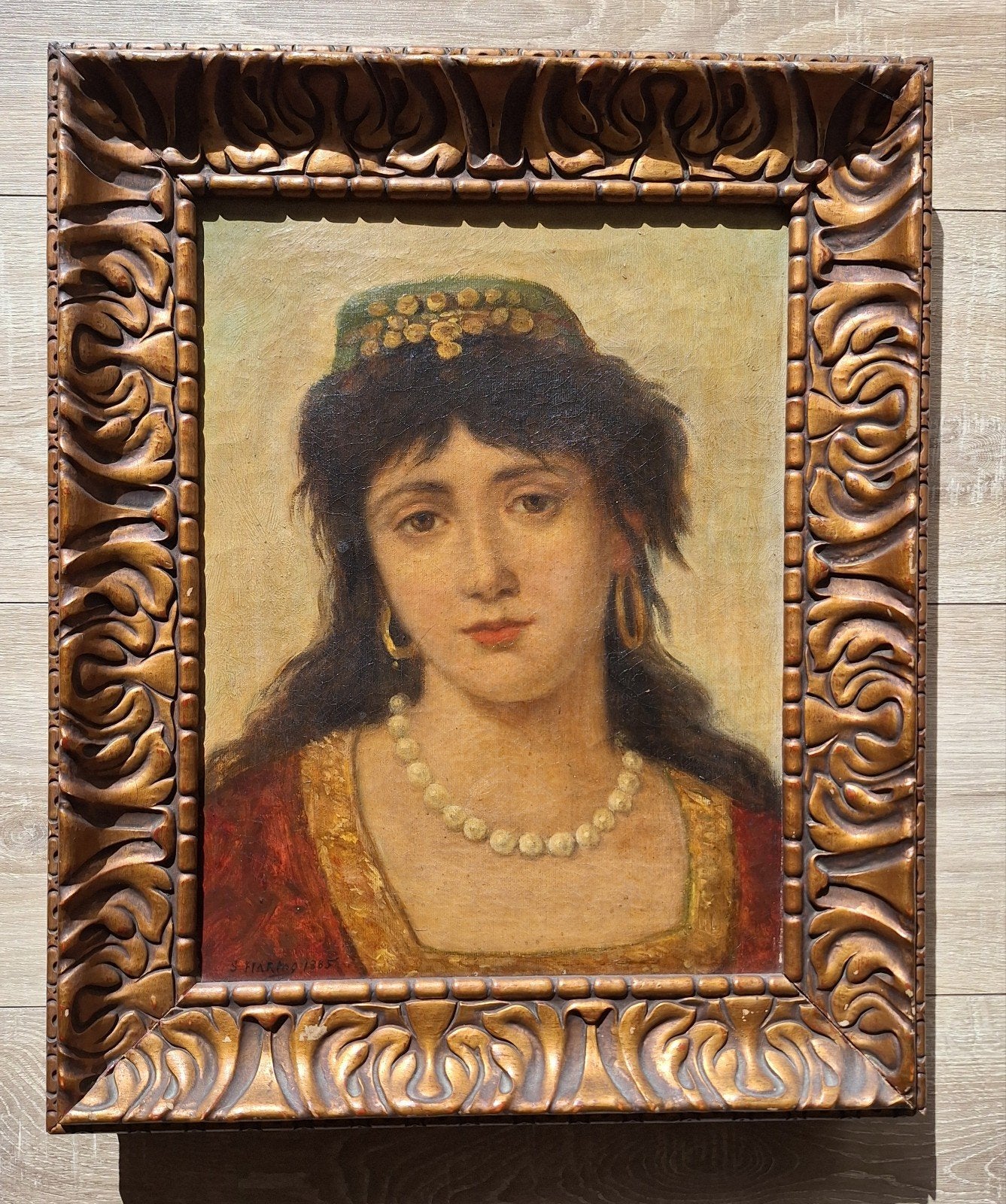 Oriëntalisme/Vrouwen portret/Joods/1885/Bijbels type/gesign., Antiek en Kunst, Doek, Portret of Personen, Bijzondere lijst, Ophalen of Verzenden