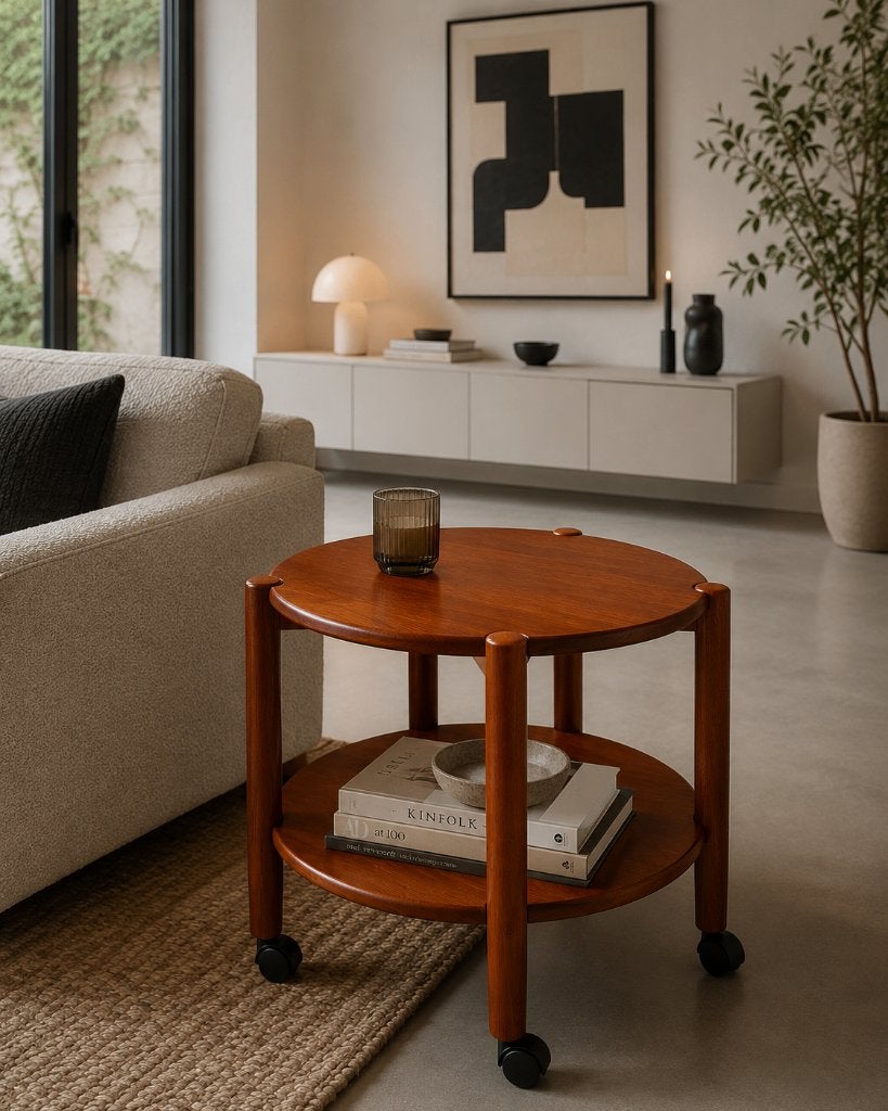 Danish Design Deens Vintage Teak Japandi trolley, Ophalen, Minder dan 50 cm, Zo goed als nieuw, Teakhout