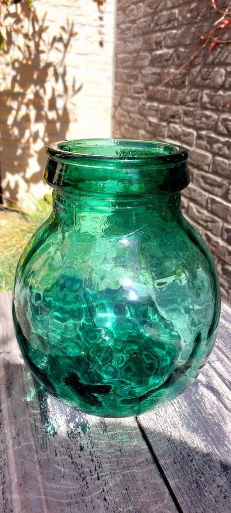 Groene glazen pot met opschrift VIRESA 24 cm hoog, Ophalen