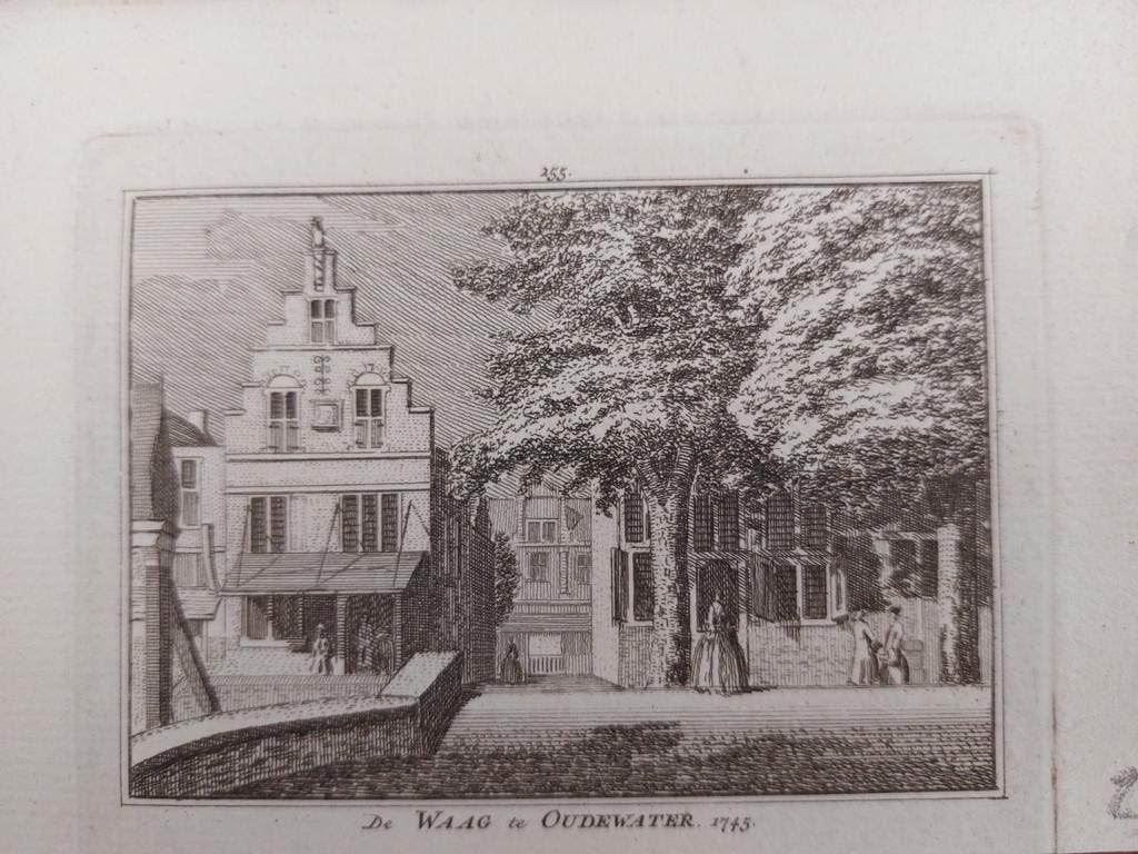 255 / De Waag te Oudewater Gravure H. Spilman uit 18e, Antiek en Kunst, Ophalen of Verzenden