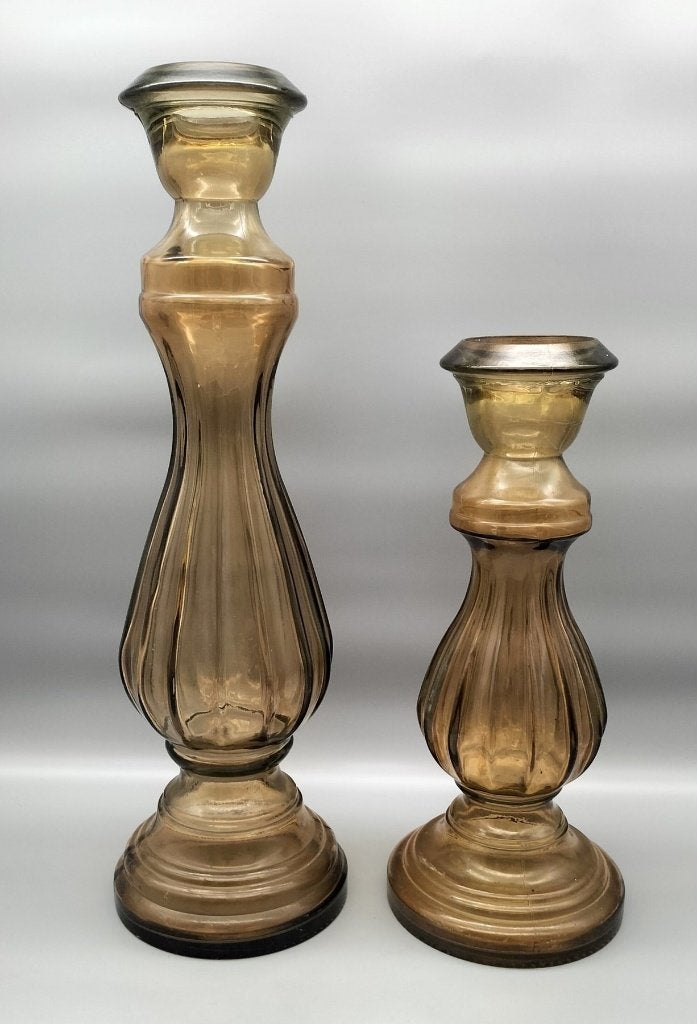 2 grote Vidrios San Miquel kaarsenhouders/ vazen, Gebruikt, Geel, Ophalen of Verzenden, Glas