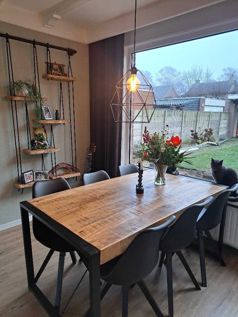 Industrieel eikenhouten wandrek/wandschap, Ophalen, Zo goed als nieuw