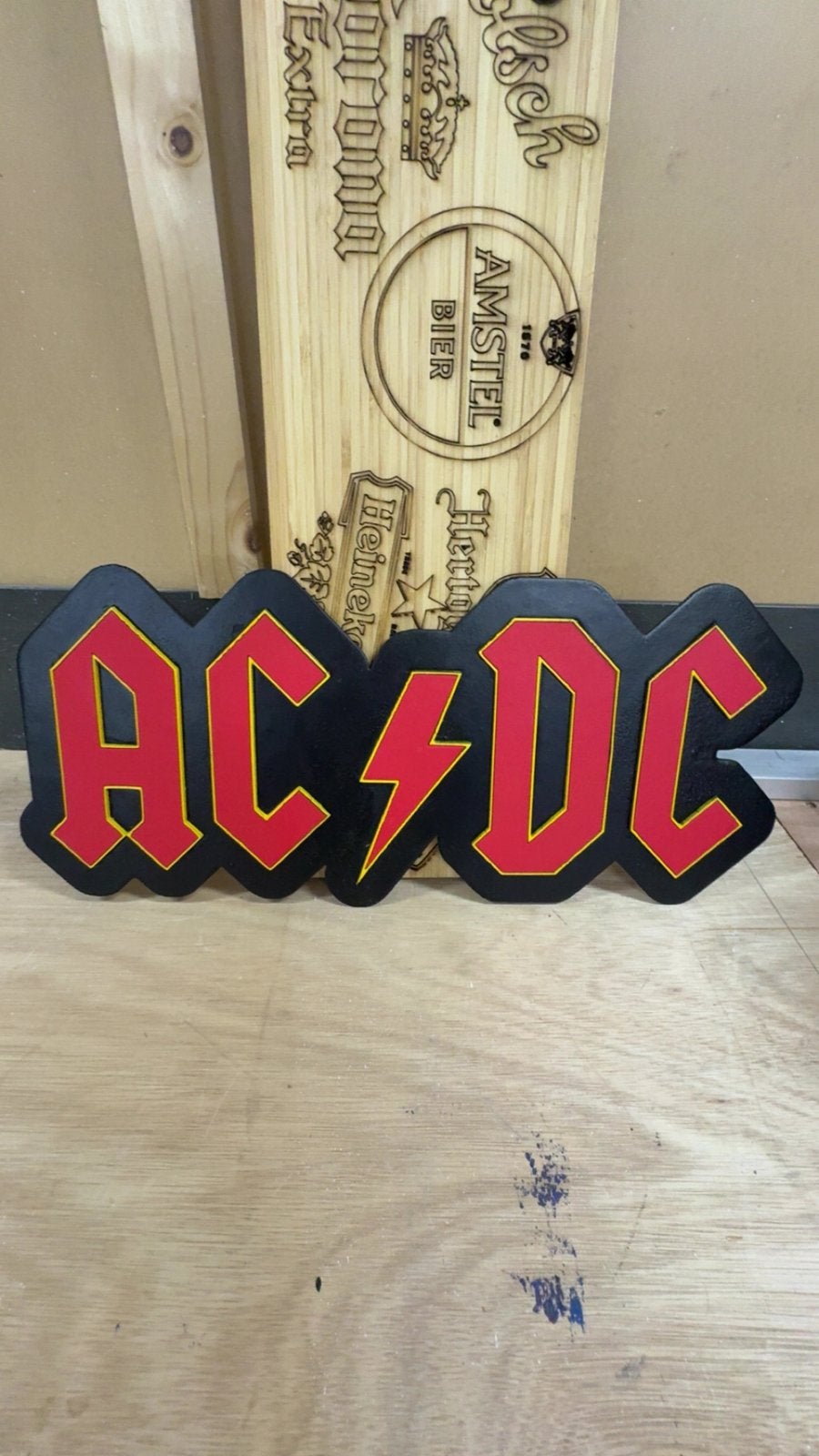 Houten ACDC Bord, Ophalen of Verzenden, Nieuw, Poster, Artwork of Schilderij