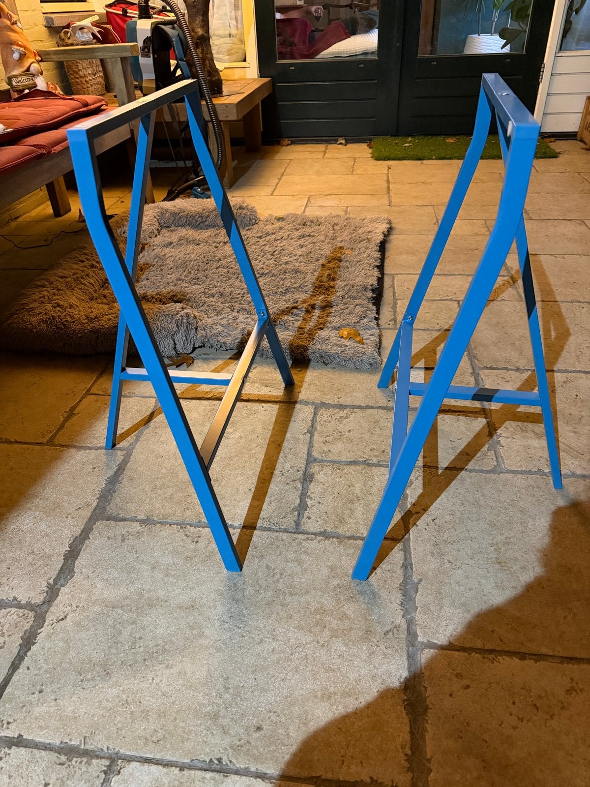 Stevige - Blauw metalen schragen (set van 2), Ophalen, Zo goed als nieuw, IJzer