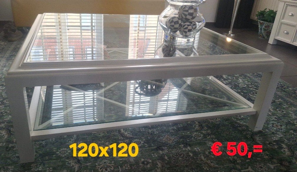 Salontafel met facet geslepen glas 120x120, Ophalen, Vierkant, 100 tot 150 cm, 100 tot 150 cm
