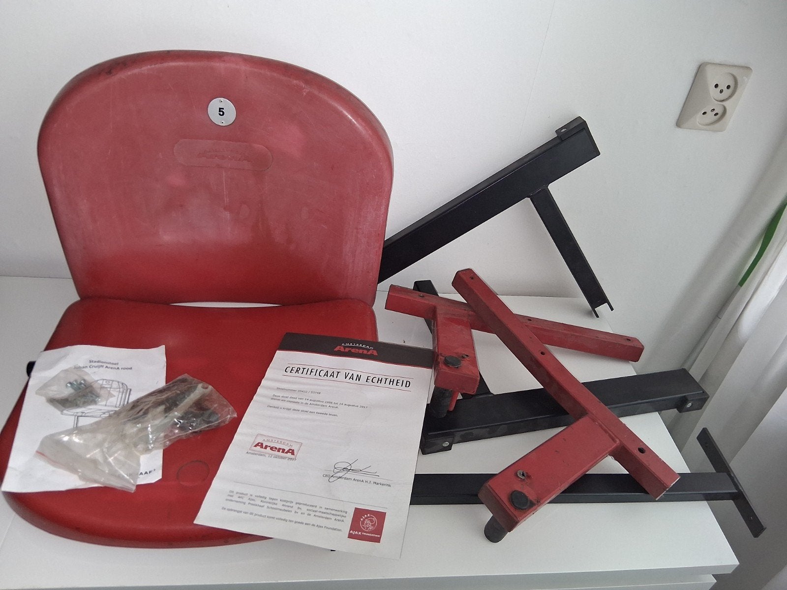Originele Ajax / Amsterdam ArenA Stadionstoel (Nr. 5) + Cert, Ophalen, Gebruikt, Ajax