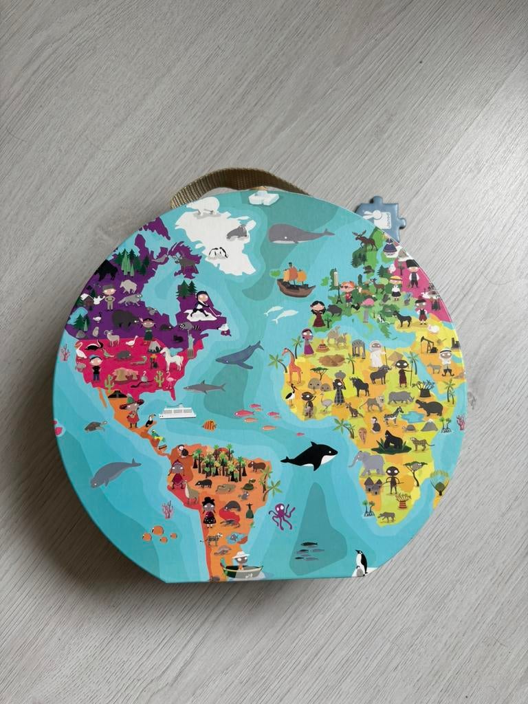 Janod kinderpuzzel 208 stukjes dubbelzijdig in mooie koffer, Ophalen of Verzenden, Meer dan 50 stukjes, Zo goed als nieuw, 6 jaar of ouder