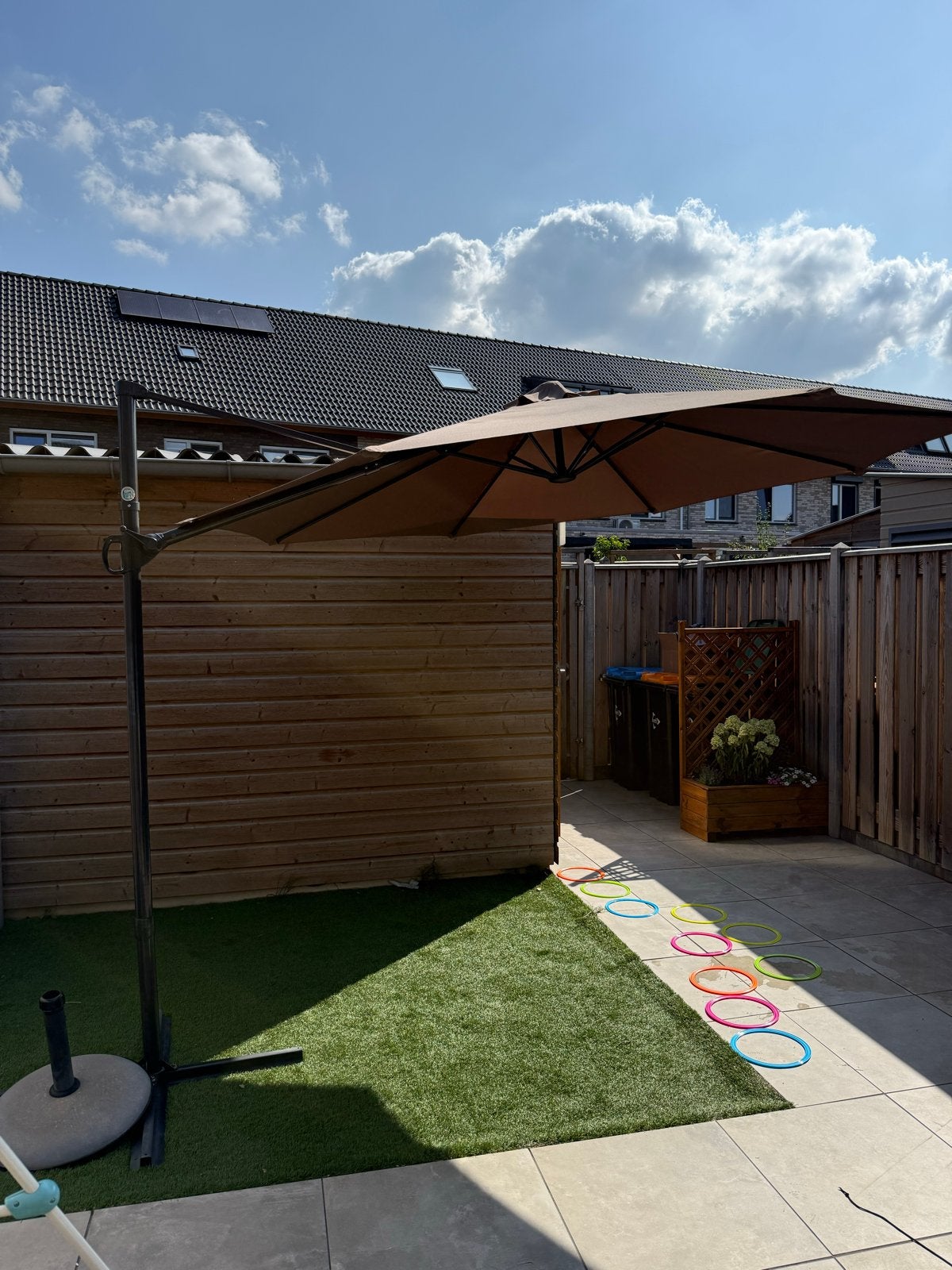Handson zweefparasol - Miami Taupe, Tuin en Terras, Parasols, Gebruikt, Zweefparasol, 2 tot 3 meter, Kantelbaar, Ophalen