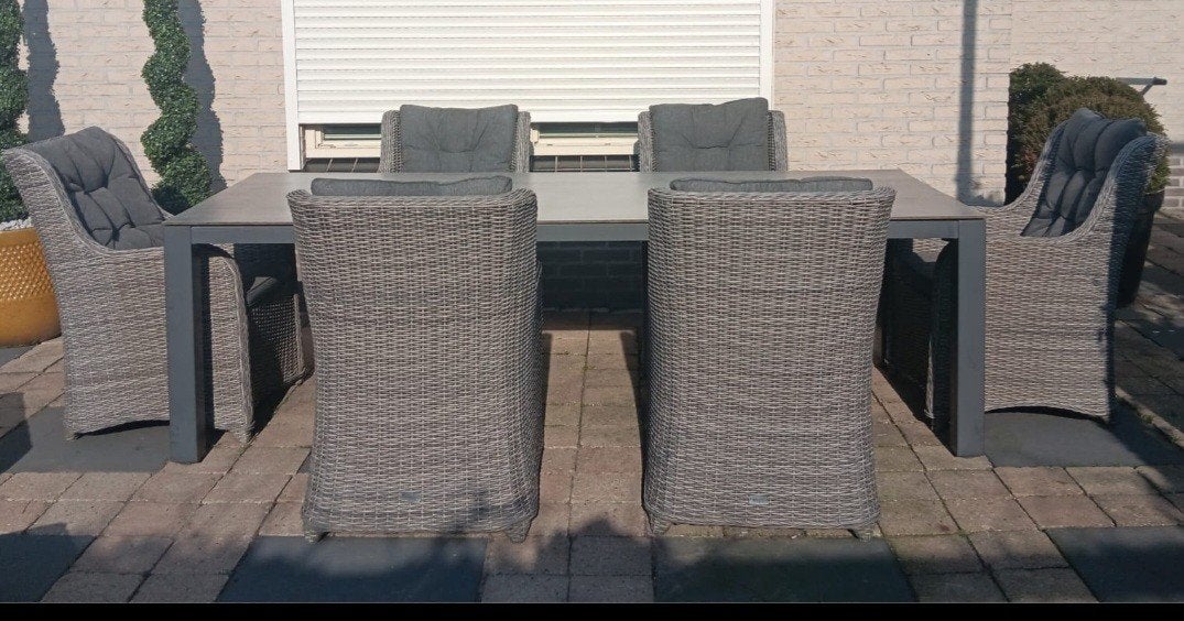 Tierra outdoor dining set 6 persoons, Ophalen, 6 zitplaatsen, Zo goed als nieuw, Wicker