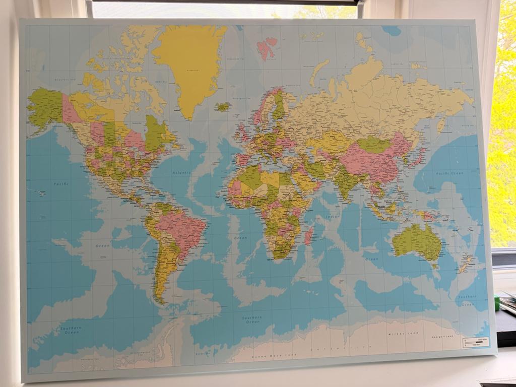 Grote Wereldkaart op Canvas - Gedetailleerd en Kleurrijk, Antiek en Kunst, Ophalen