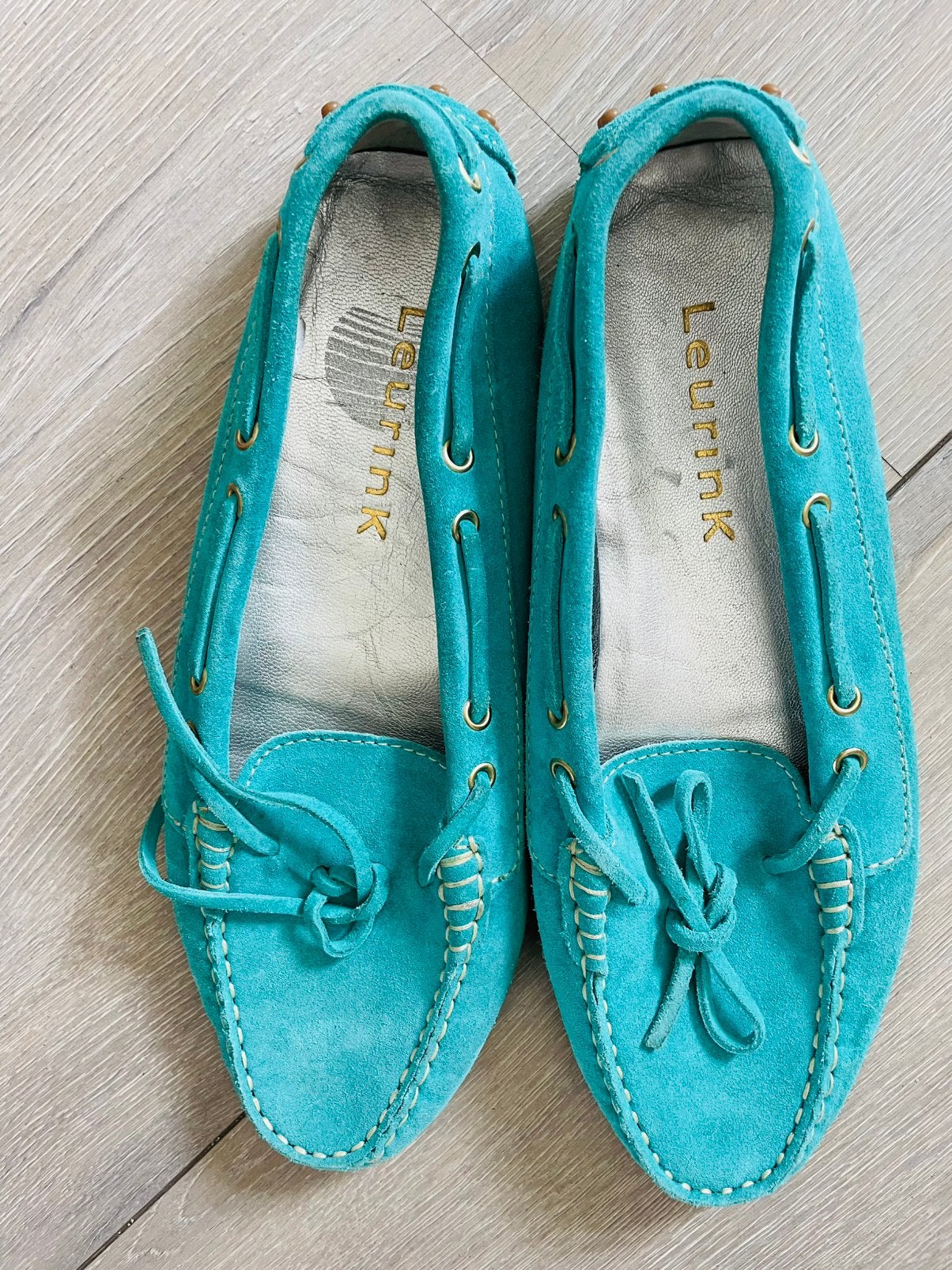 Te koop: leren loafers, turqoise, 41, Kleding | Dames, Schoenen, Ophalen of Verzenden, Zo goed als nieuw, Zwart, Instappers