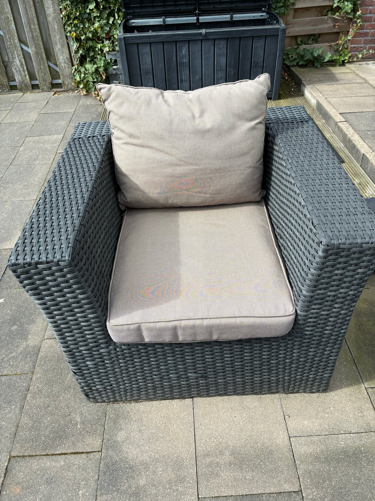Wicker Loungeset - zwart 4 stoelen incl. kussens, Ophalen, Gebruikt, Meer dan 8 zitplaatsen, Loungeset