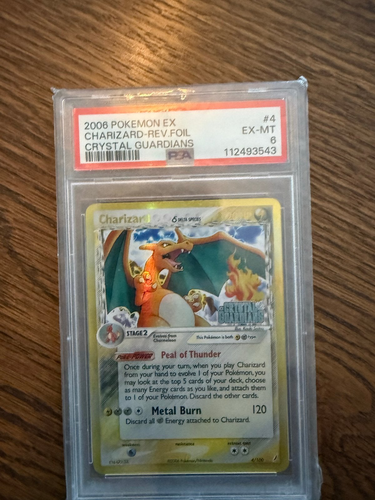 2006 Pokémon EX Charizard Rev. Foil Crystal Guardians PSA 6, Ophalen of Verzenden, Gebruikt, Losse kaart, Foil