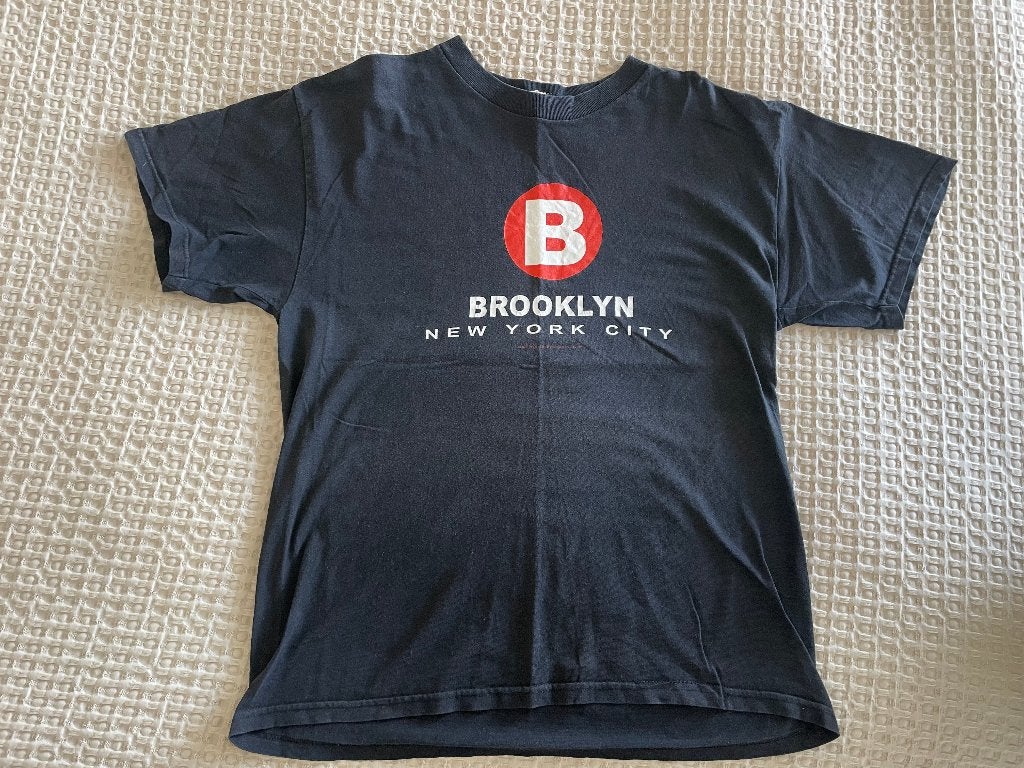 tshirt brooklyn new york L metro subway train retro, Ophalen of Verzenden, Gedragen, Maat 52/54 (L), Zwart