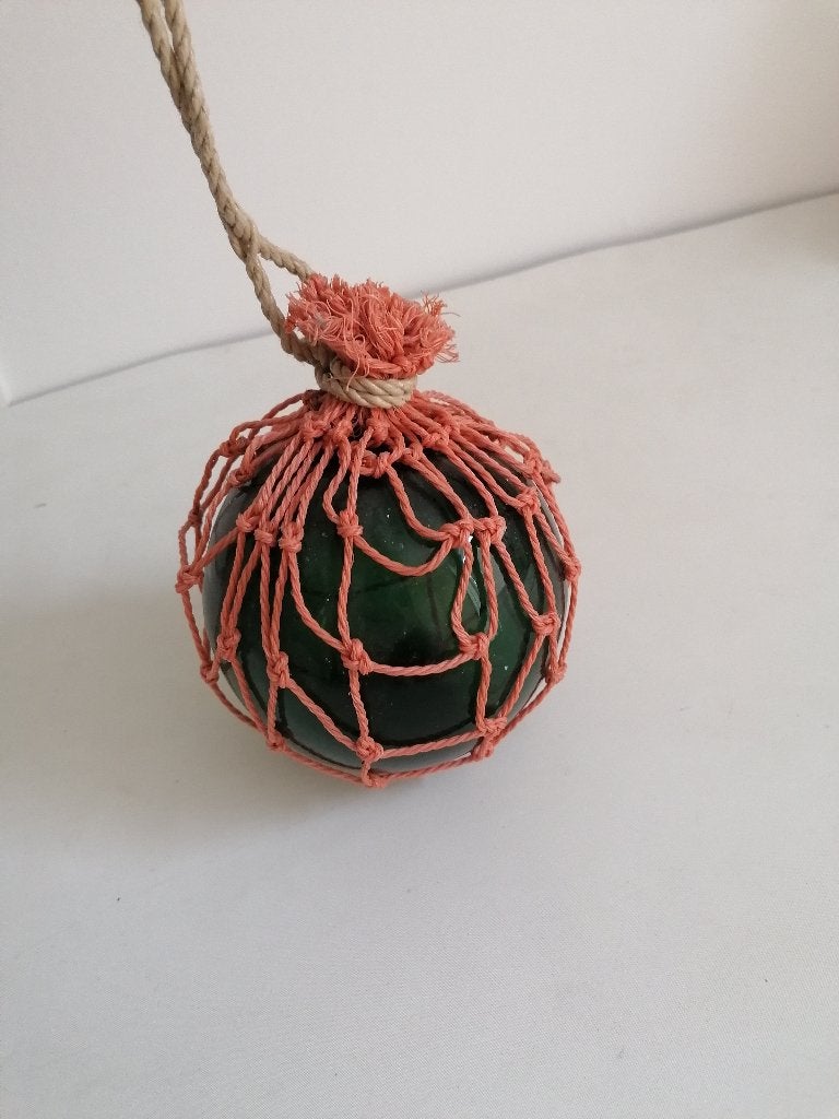 vintage glazen drijver hing vroeger aan visnet heel decorat., Ophalen of Verzenden