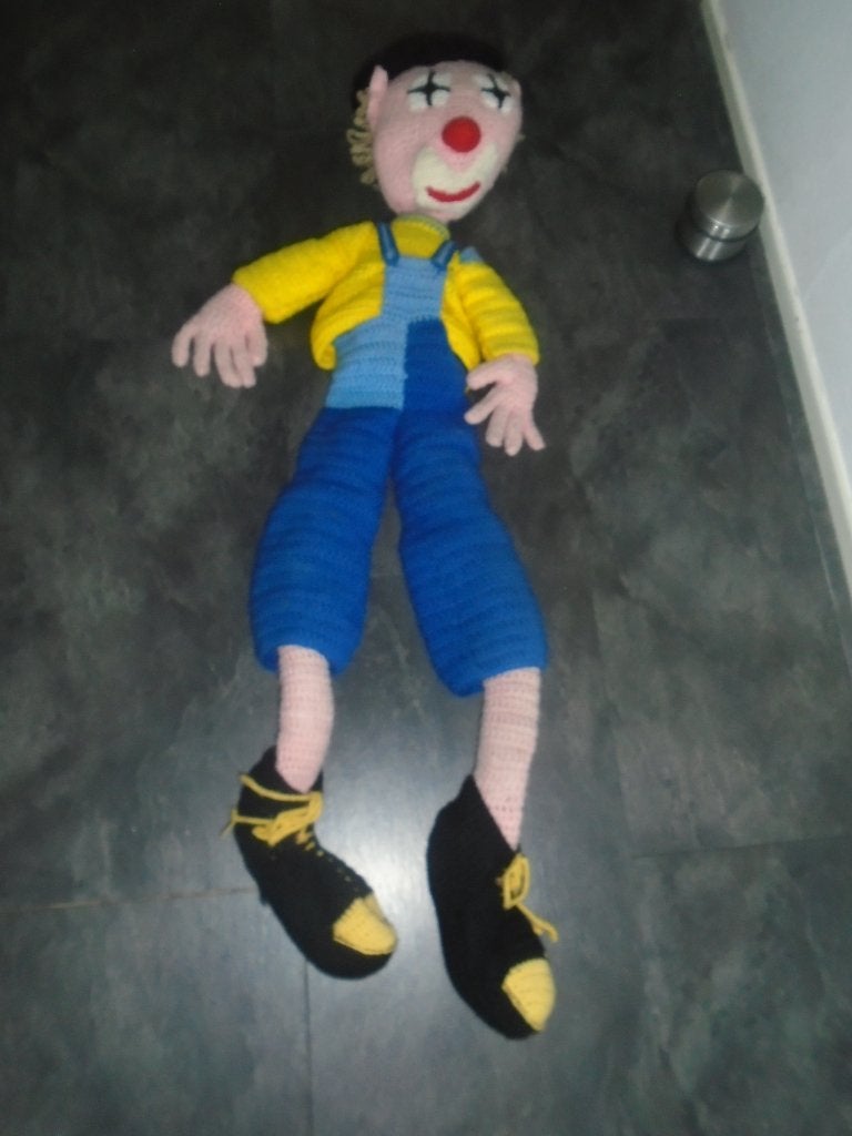 Grote gehaakte clown pop - Uniek handwerk 120 cm, Verzenden, Zo goed als nieuw, Overige typen