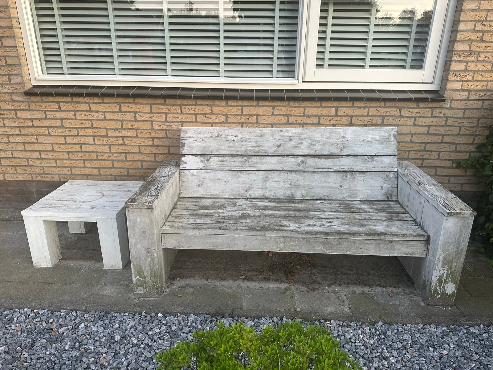 Steigerhouten tuinbank met tafeltje, Ophalen, Gebruikt, Hout