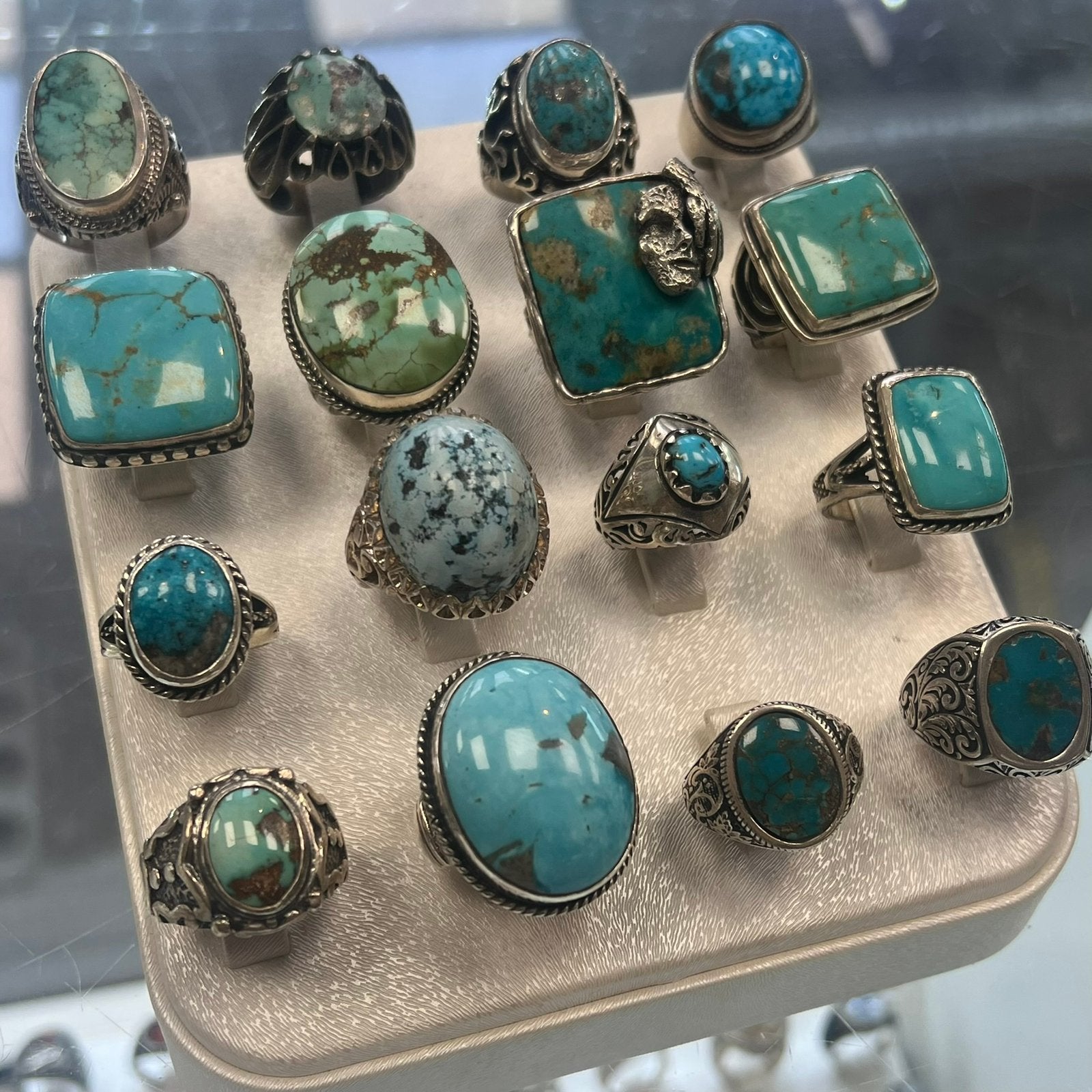 Zilveren turquoise ringen ferouza stenen blauw, Ophalen of Verzenden, Zo goed als nieuw, Goud, Dame