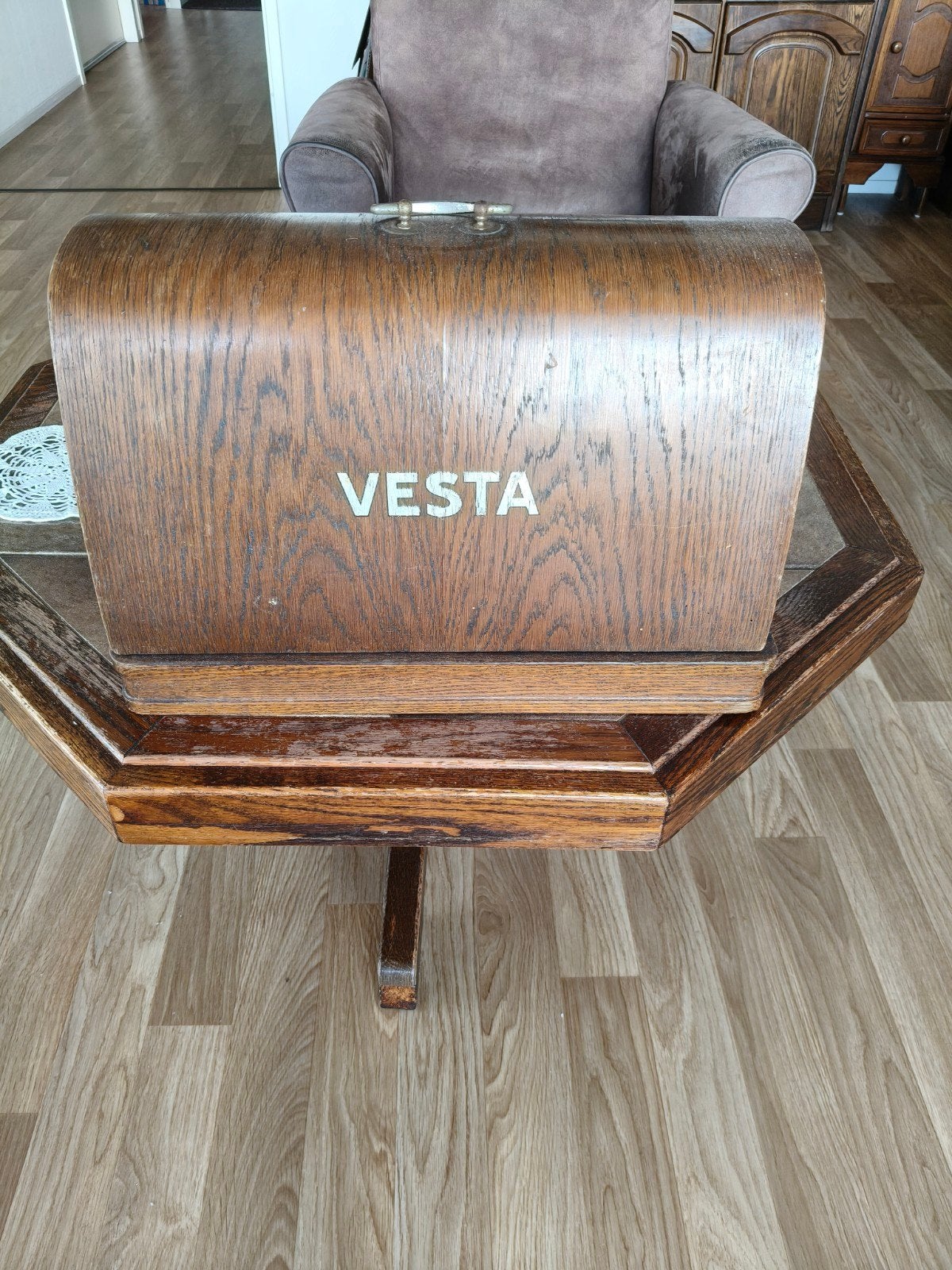 Antieke Vesta Naaimachine met Houten Koffer, Antiek en Kunst, Ophalen of Verzenden