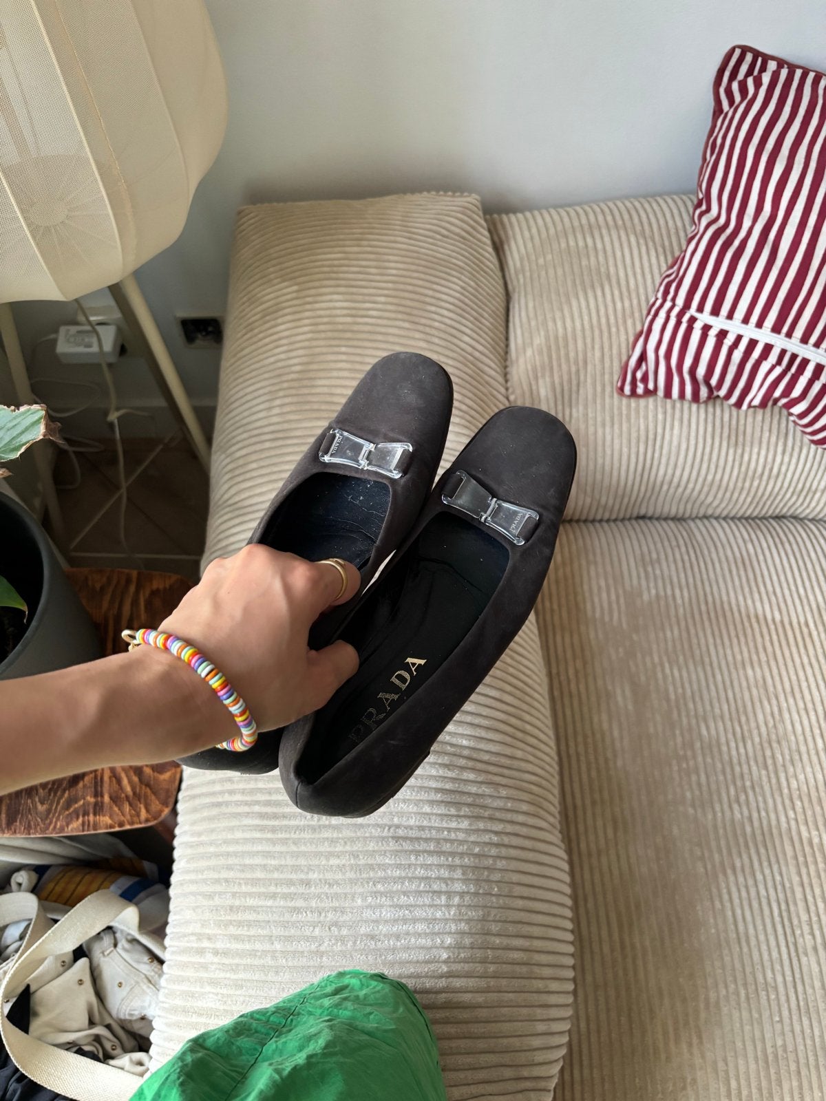 Prada Ballerina's - Zwart met zilveren gesp, Maat 38, Zwart, Gedragen, Ballerina's, Ophalen of Verzenden