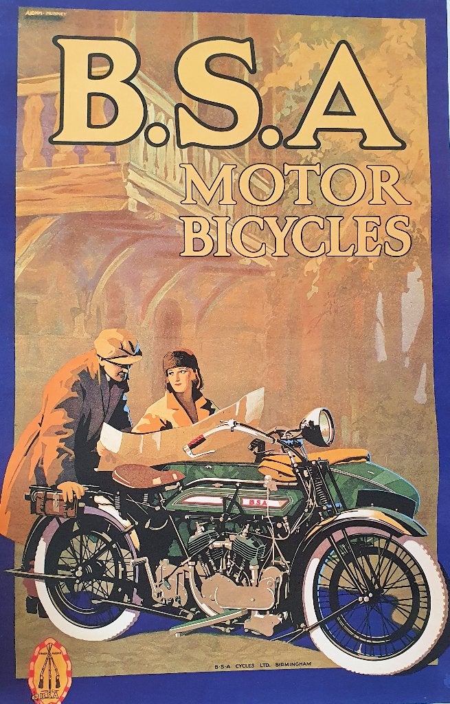 Vintage BSA Motorfietsen Reclame Poster, Rechthoekig Staand, Verzenden, Zo goed als nieuw, A1 t/m A3