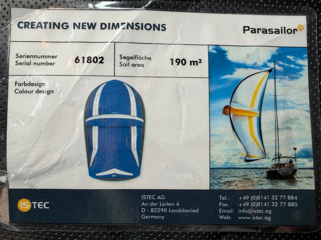 Parasailor 190m2, Watersport en Boten, Ophalen, 6 meter of meer, Spinnaker, Zo goed als nieuw