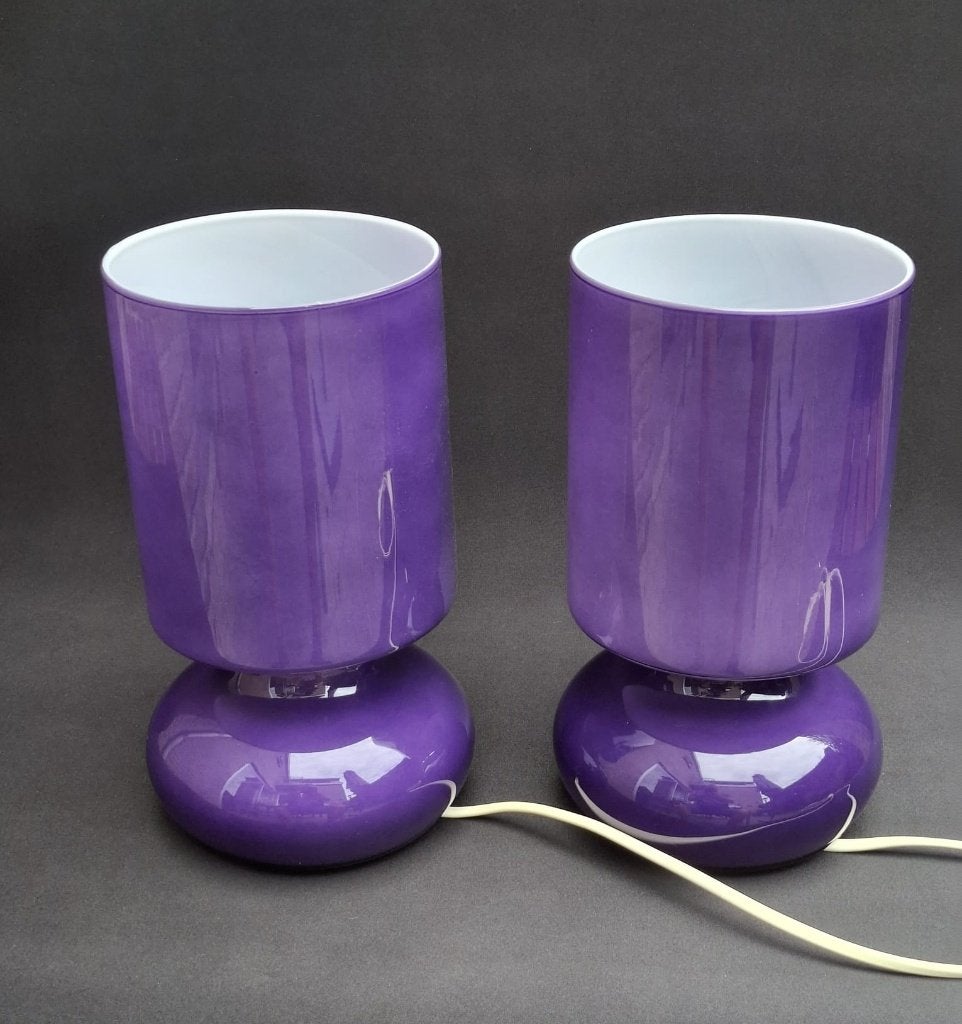 Vintage IKEA Lykta Tafellampen – Set van 2 – Paars Glas, Ophalen of Verzenden, IKEA, Handgemaakt, Vintage