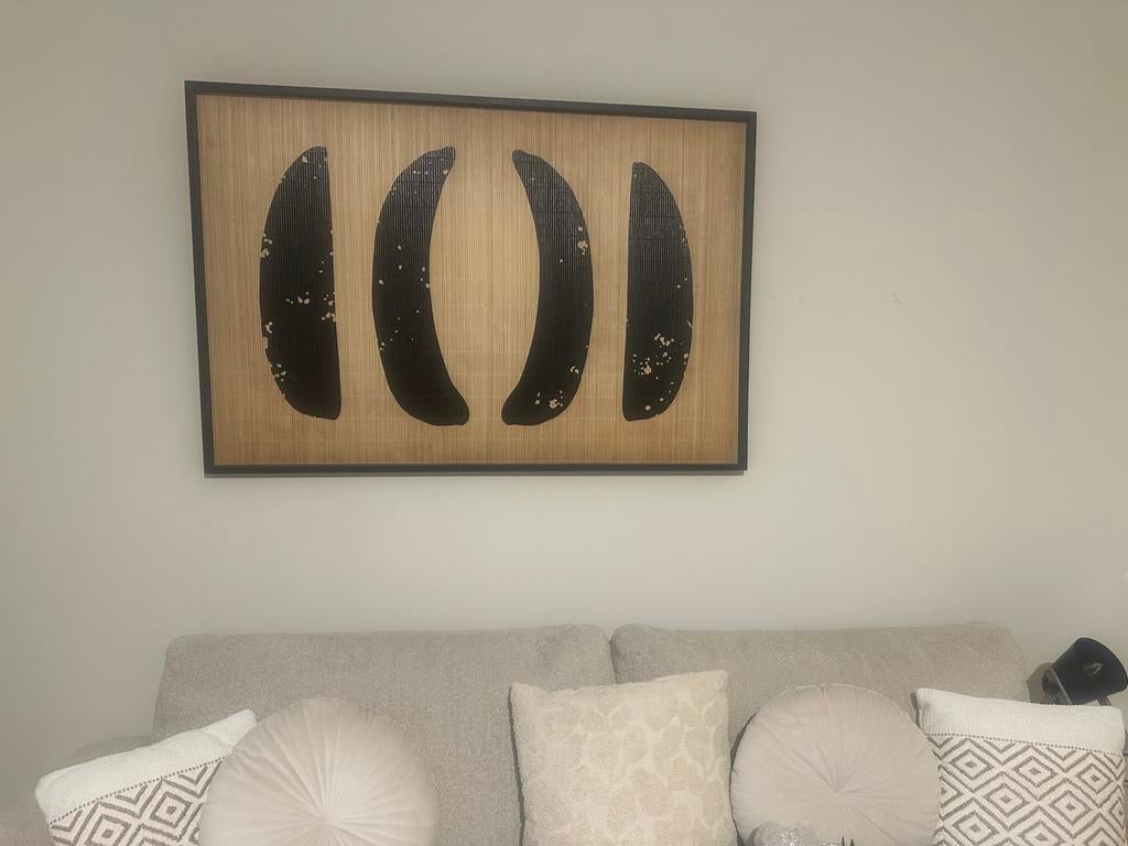 Modern wanddecoratie met abstracte vormen, Schilderij, Ophalen of Verzenden, Zo goed als nieuw, Ingelijst