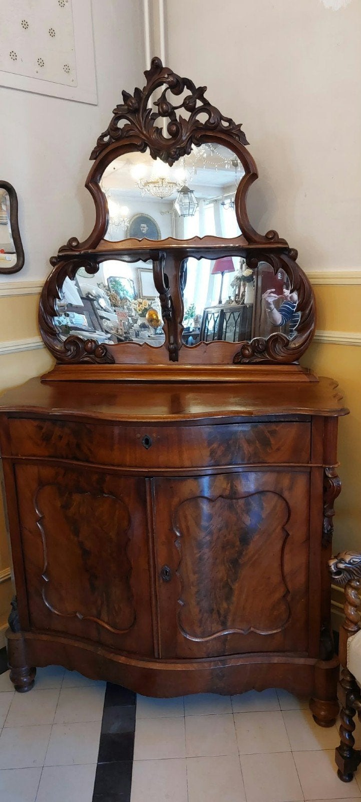 Antiek dressoir met spiegel, ca. 1850-1890, zeer goede staat, Ophalen