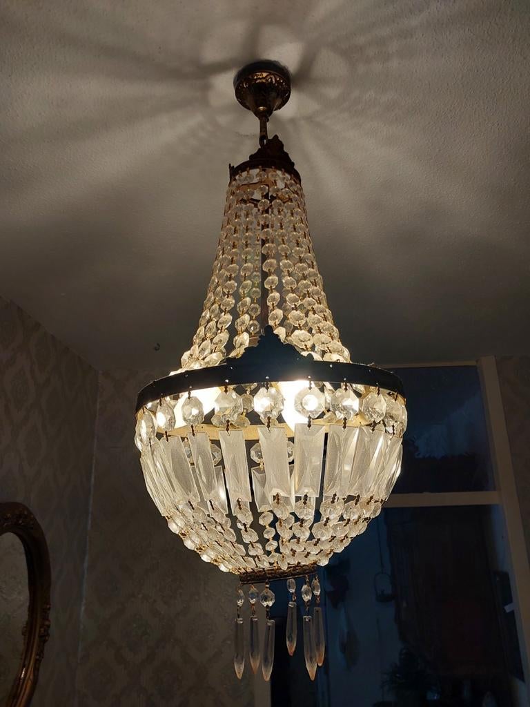 Prachtige Antieke Empire Zakkroonluchter - Kristal 73cm, Huis en Inrichting, Lampen | Kroonluchters, Ophalen