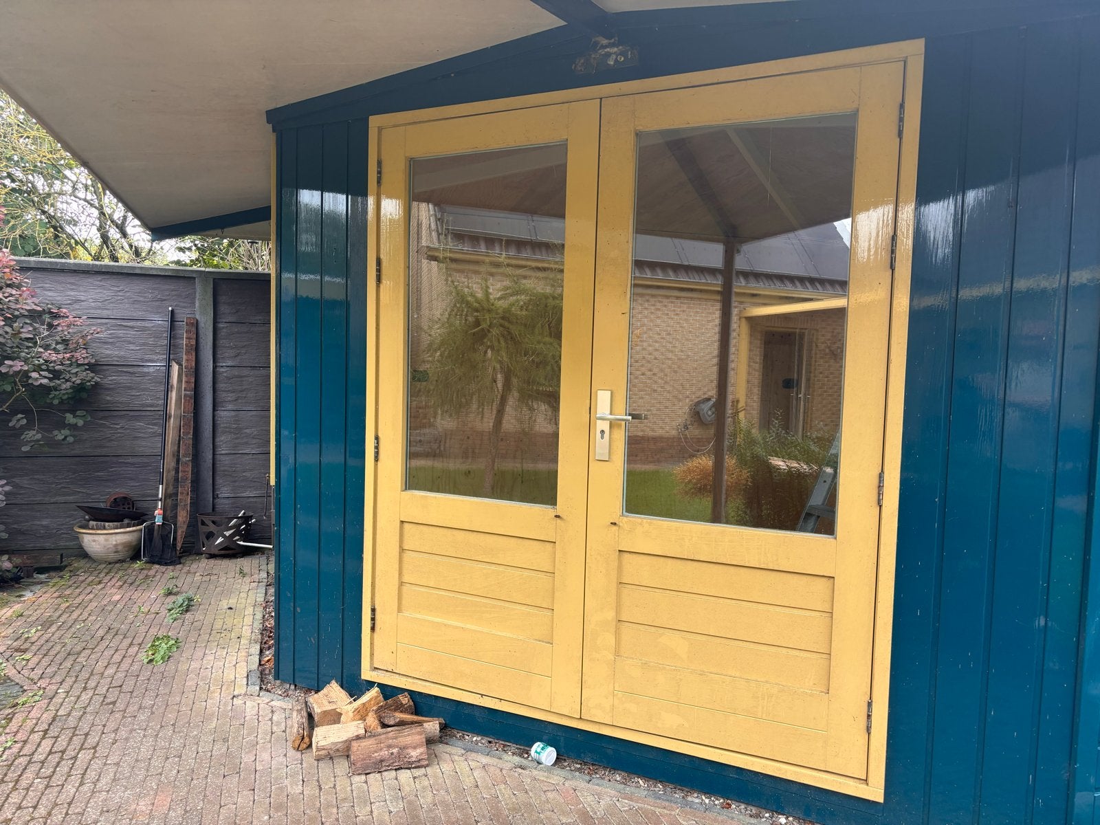 Tuindeuren 169,5x227,5 cm met glas - Rapid Pane E 94-2, Ophalen, Gebruikt, Buitendeur, Hout