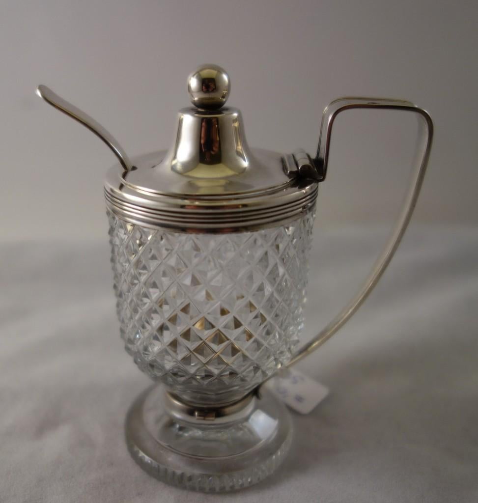 Antiek Kristallen Mosterdpotje met Zilver -1816, Ophalen of Verzenden, Zilver