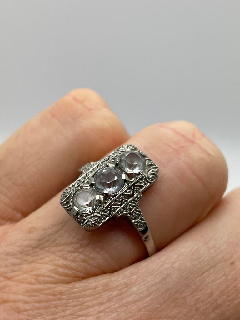 D110 Prachtige zilveren art deco ring maat 18, Ophalen of Verzenden, Zilver, Ring, Met edelsteen
