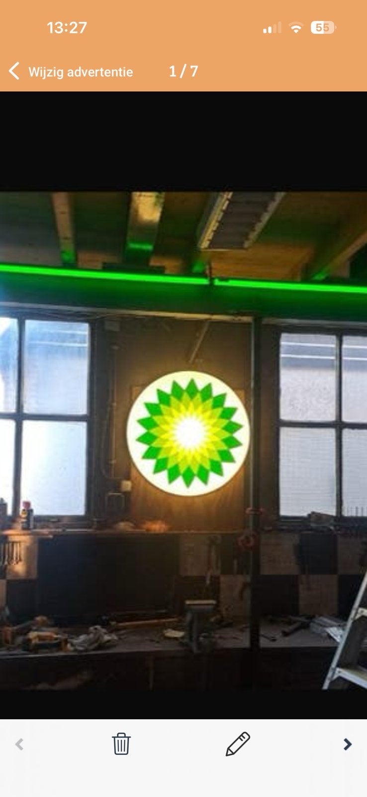 BP Lichtbak Reclamebord plug and play mancave lichtreclame, Ophalen, Zo goed als nieuw