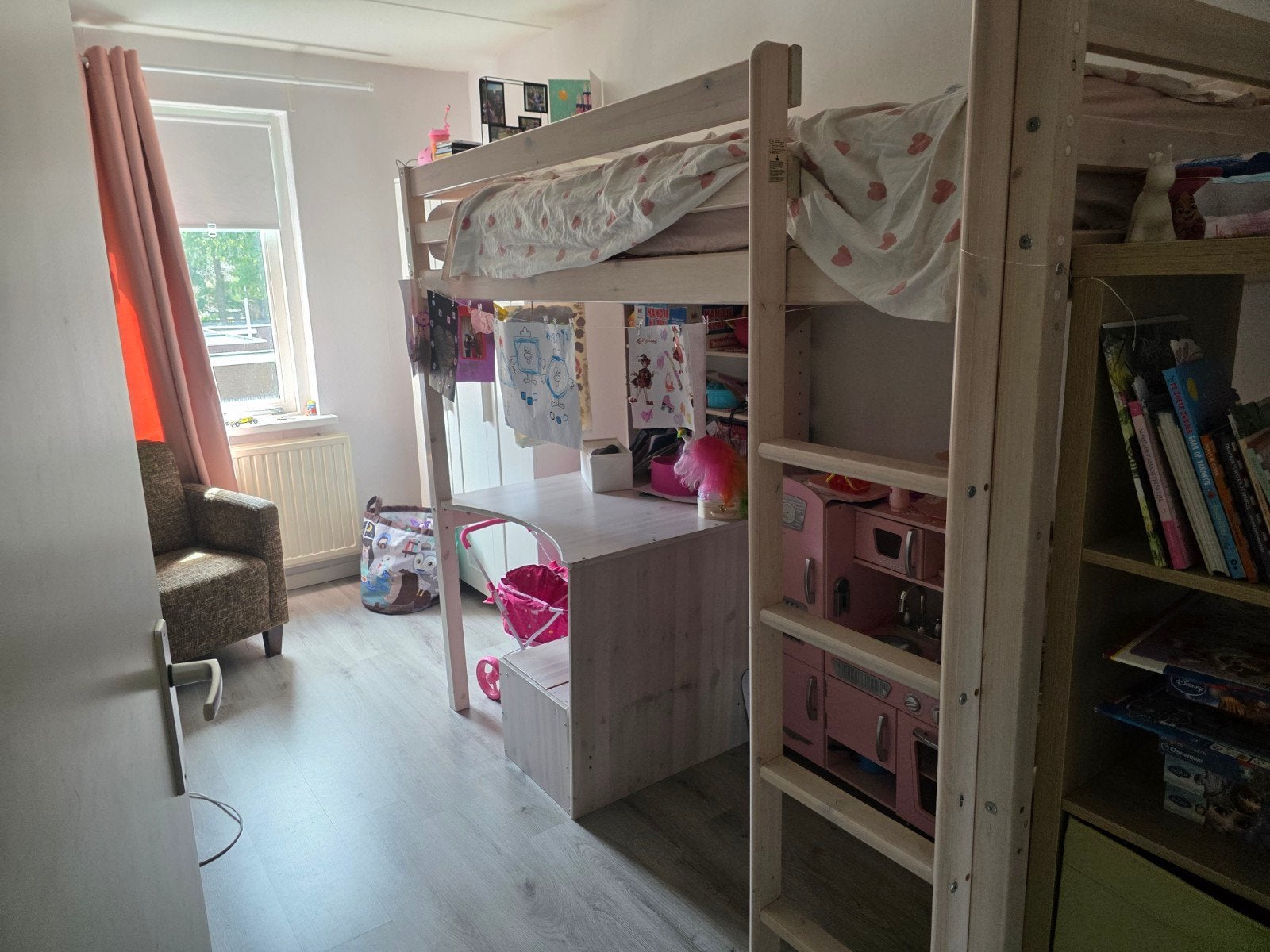 Gratis Hoogslaper met bureau en opbergruimte, Ophalen, Gebruikt, Eenpersoons, 200 cm