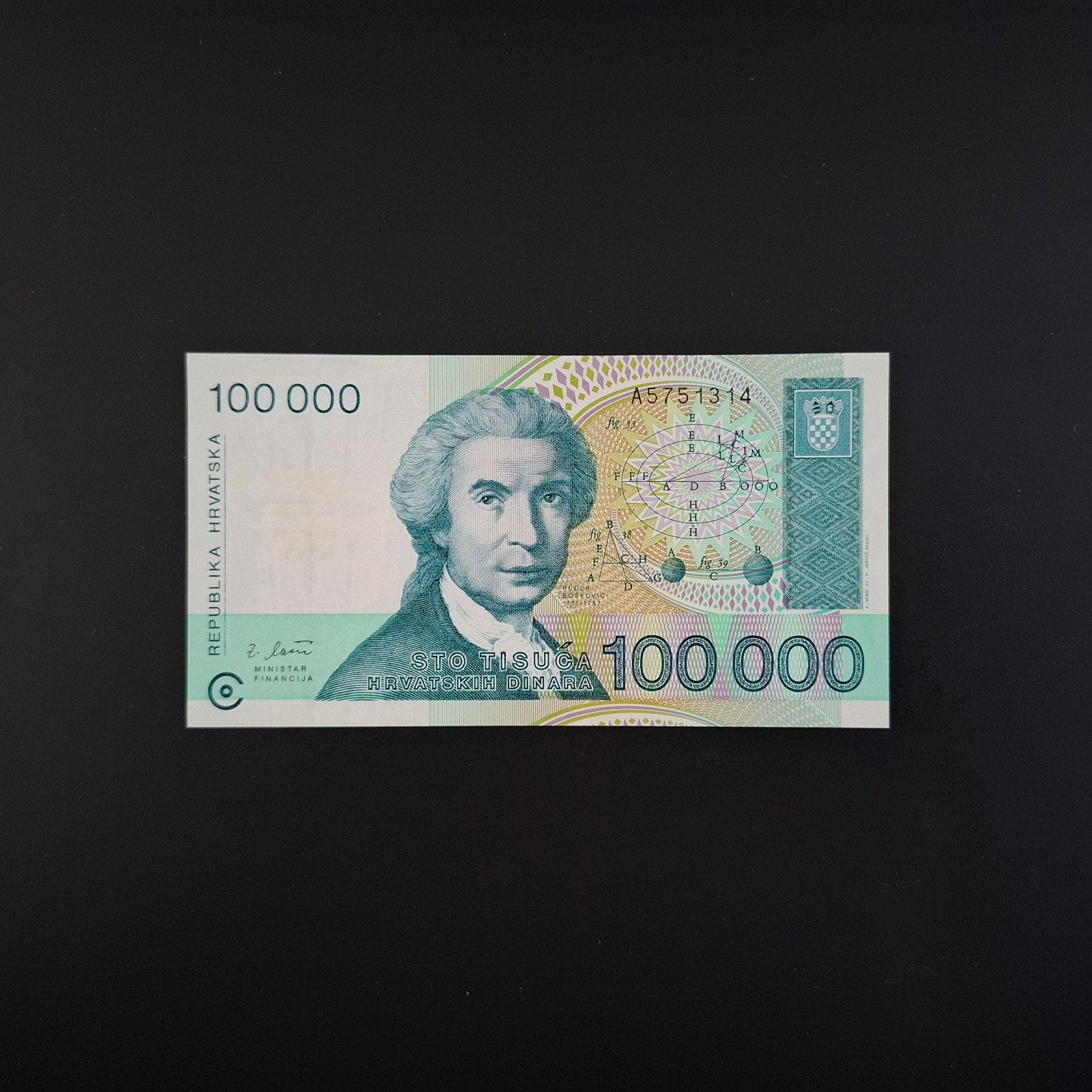 100000 dinar Kroatië #023, Postzegels en Munten, Bankbiljetten | Europa | Niet-Eurobiljetten, Ophalen of Verzenden, Overige landen