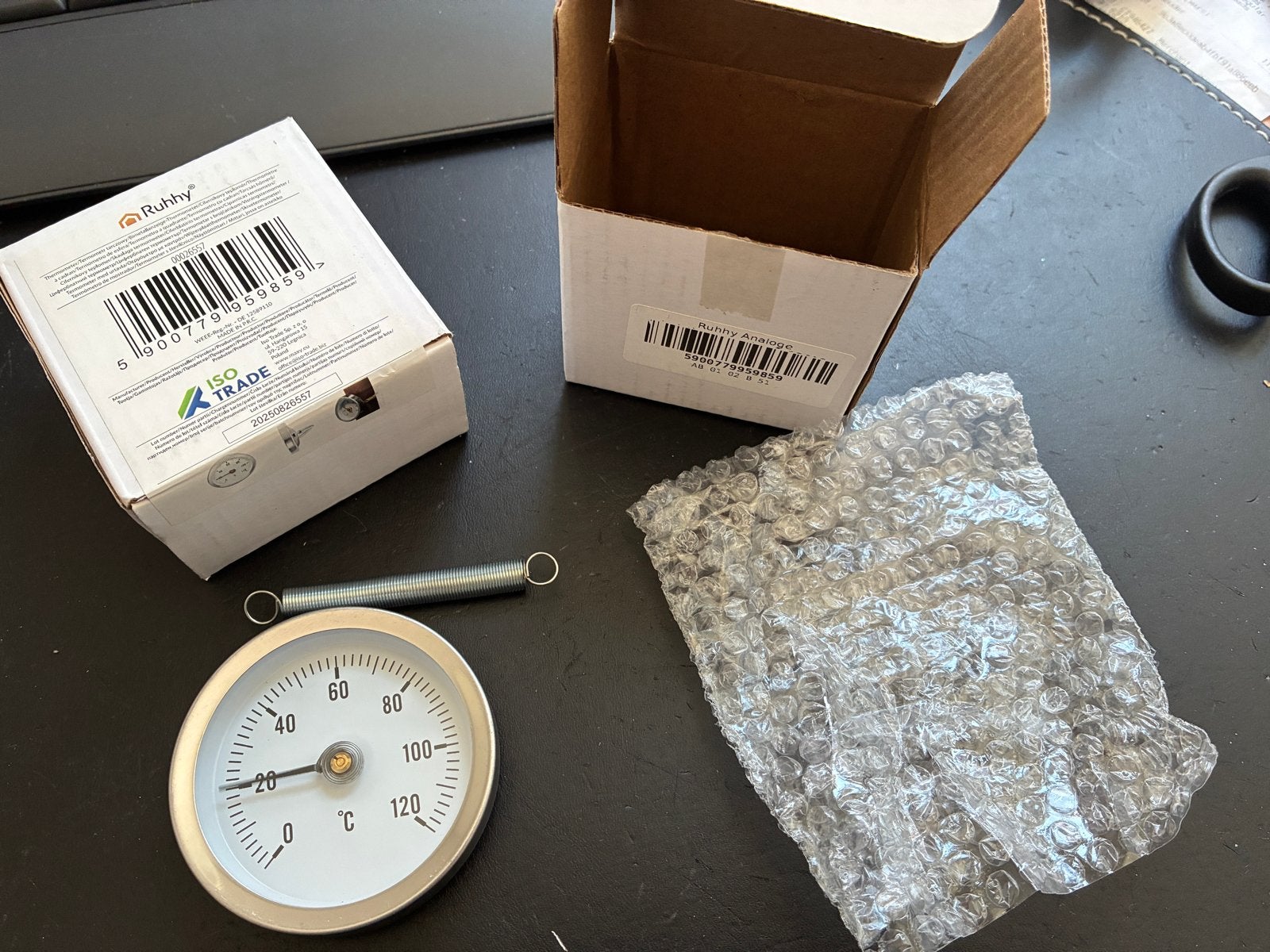 Buisthermometer met veerbevestiging - Nieuwstaat, Ophalen, Overige typen, Metaal, Zo goed als nieuw