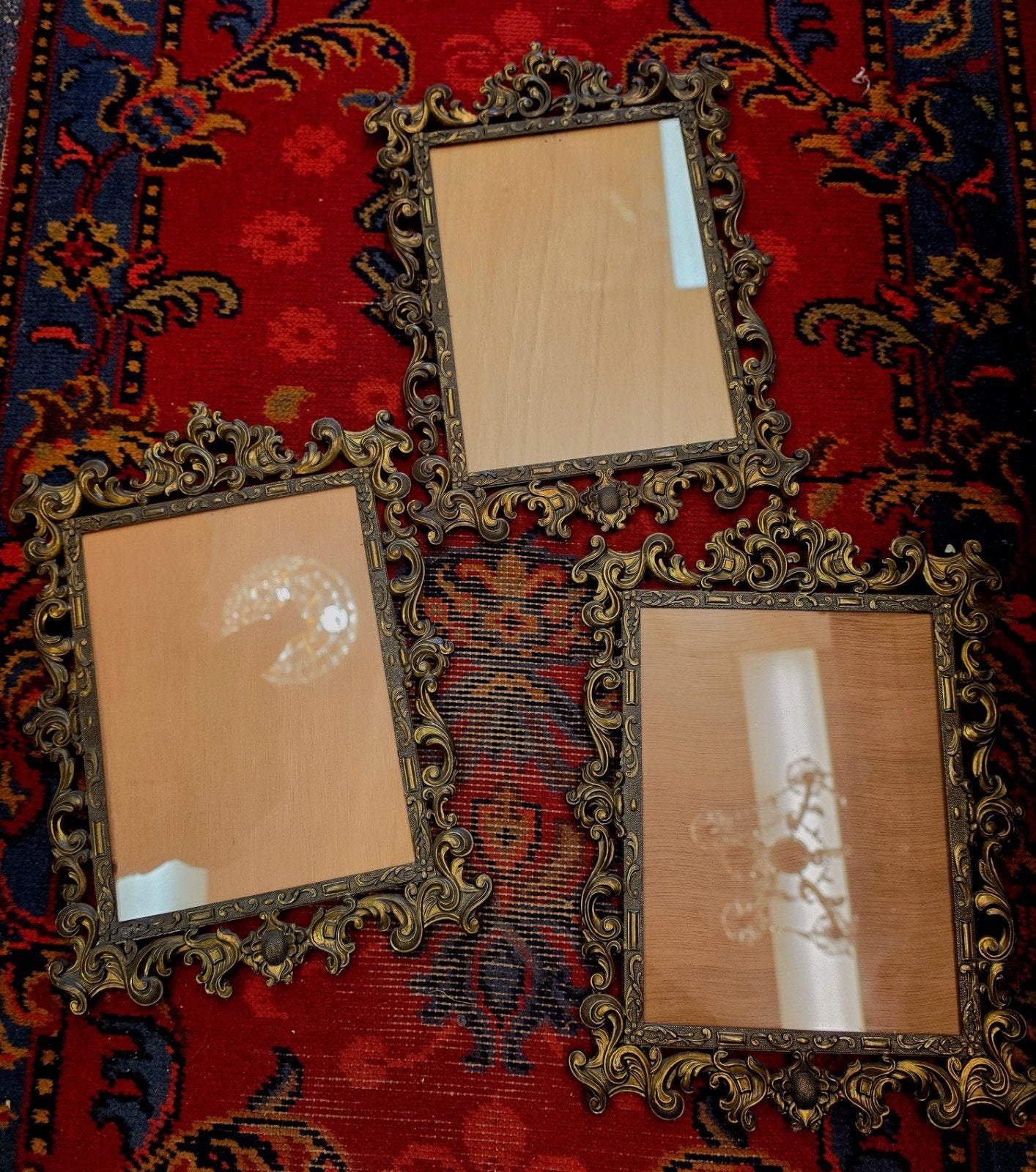 Set van 3 Vintage Barok Brons - koper - metaal fotolijsten, 24 cm, Hangend, Ophalen of Verzenden, Fotolijst