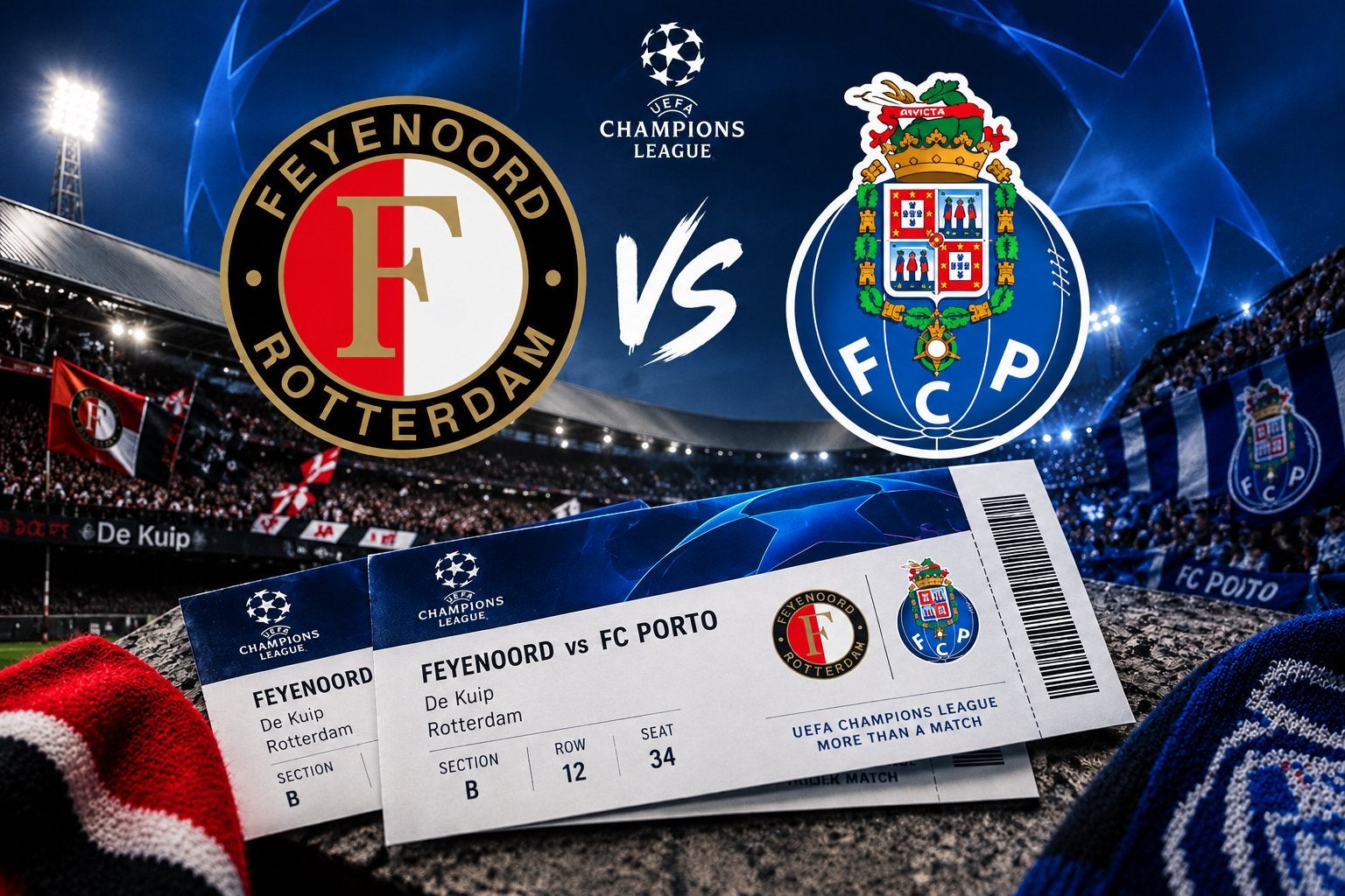 Feyenoord tickets champions leageu fc porto, Losse kaart, Eén persoon, Europa of Champions League