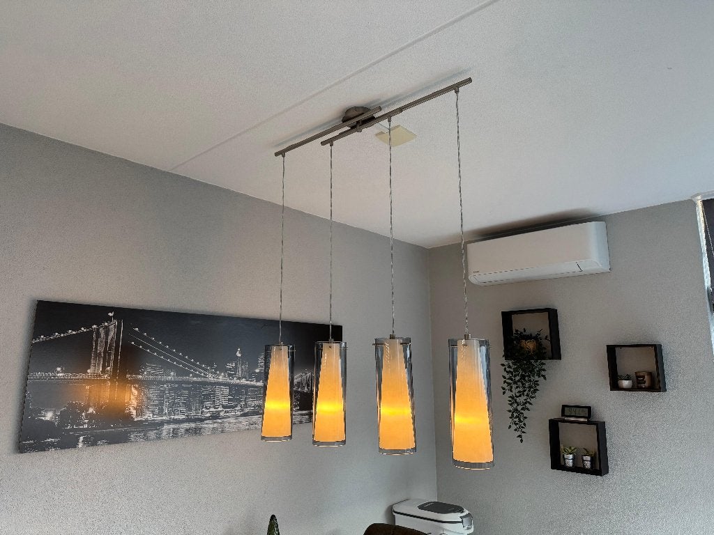 Eetkamerlamp met donker glas, Ophalen, Gebruikt, Glas, E27 (groot)